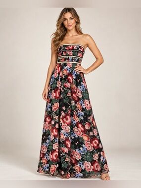 🌹✨ Pearl by Georgina Chapman Floral Strapless Maxi Dress Size 8 ✨🌹